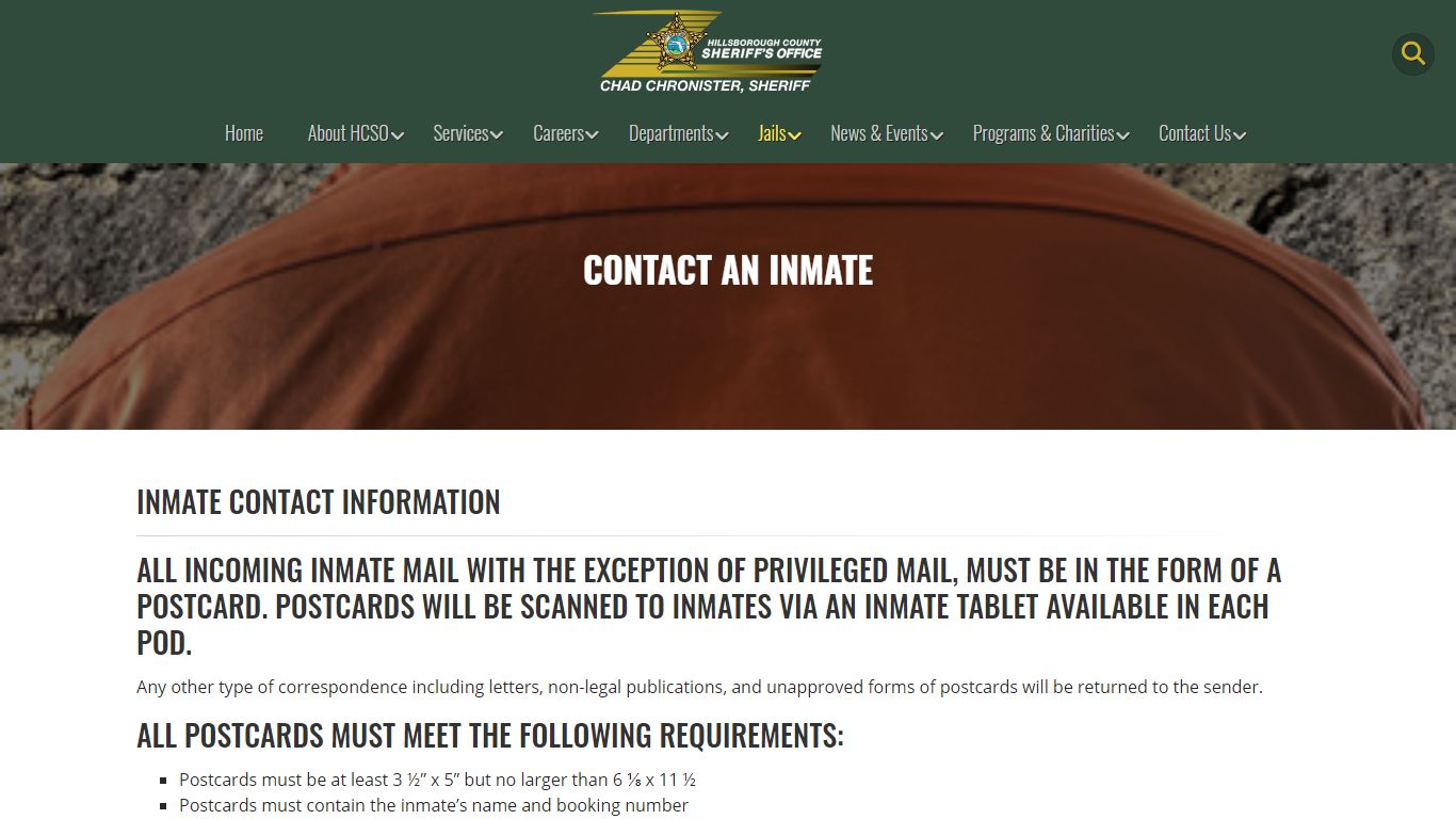Contact an Inmate | HCSO, Tampa FL